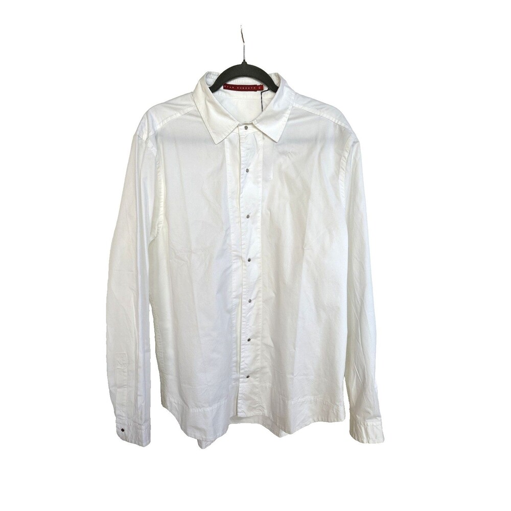 RYAN ROBERTS White Snap Button Long Sleeve Shirt Men Size XL Collar